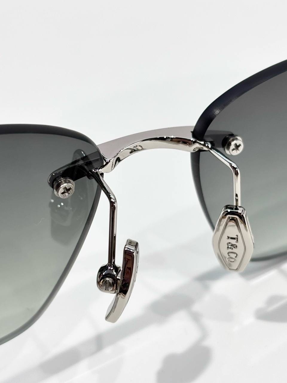 Tiffany & Co TF3114 Rimless Geometric Sunglasses Gradient Gray Blue Lens Unisex