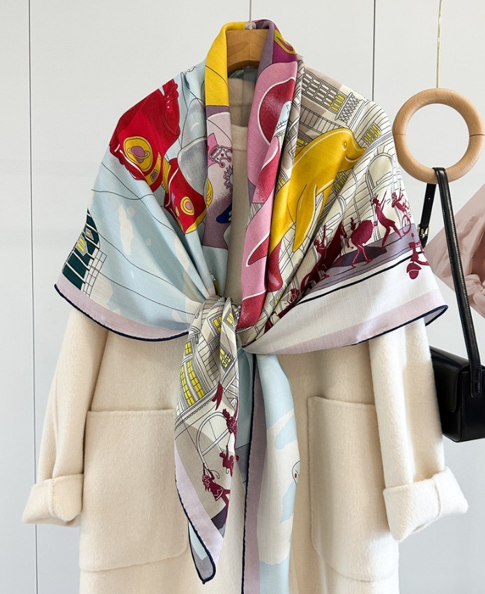70% Cashmere 30% Silk Scarf Double face print Large WrapWomen Square Shawl 53″