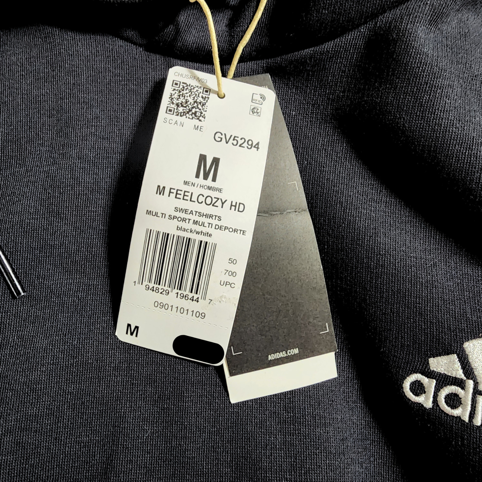 Adidas Essentials Feelcozy HD Logo Hoodie Sweatshirt Black White GV5294 S M XL
