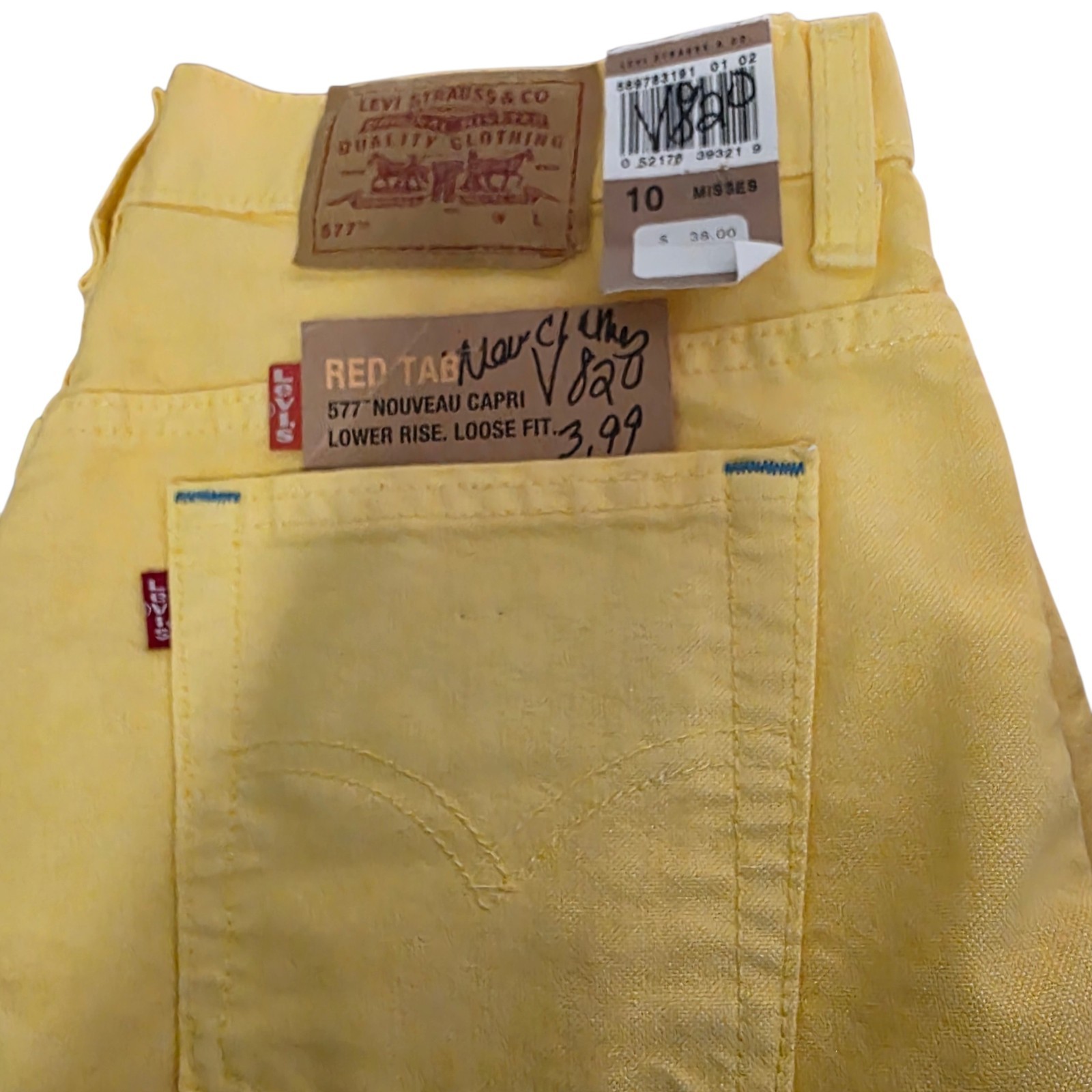 NWT VINTAGE -2002- Levis 577 Jeans USA Size 10 Yellow Wide Leg Cropped Baggy Y2K