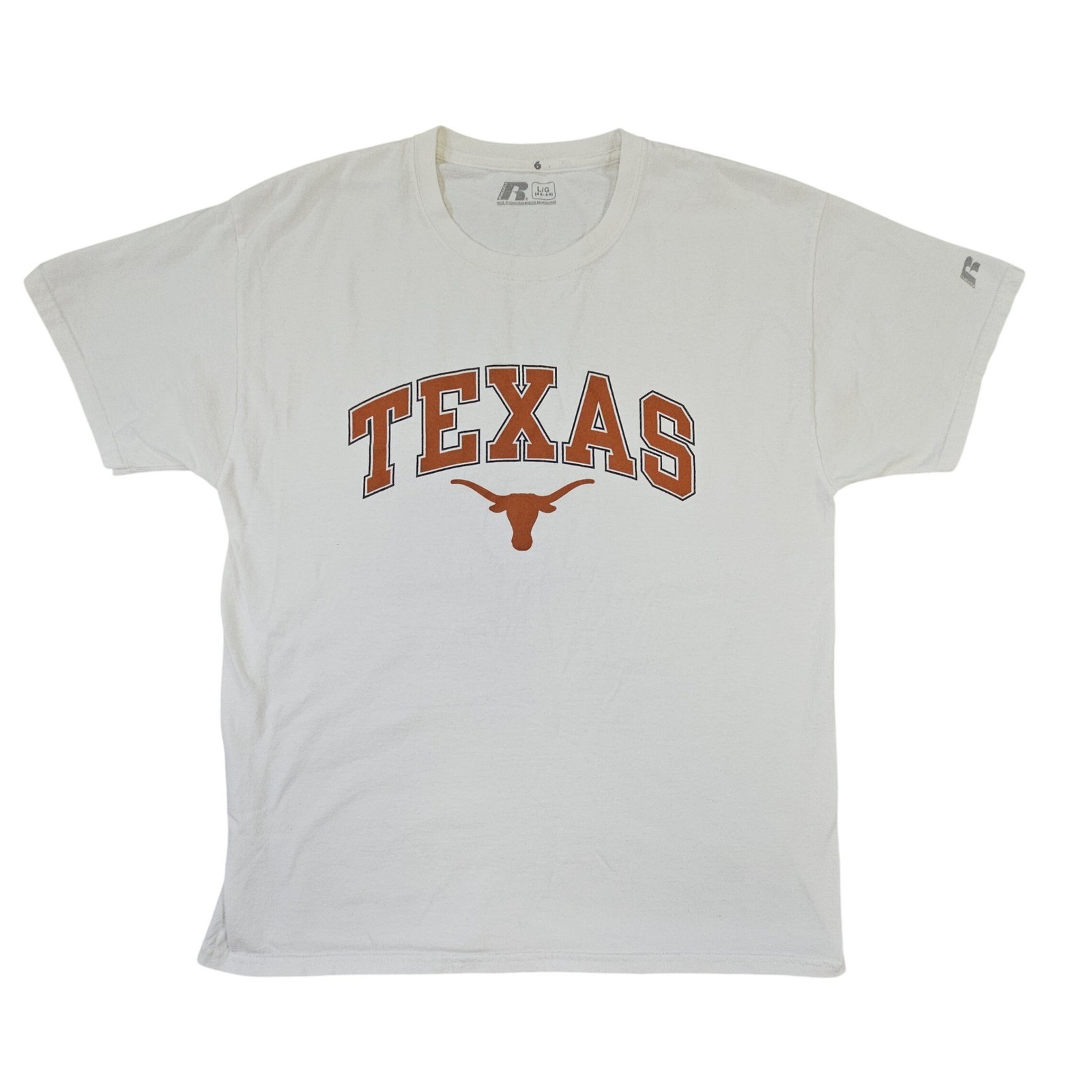 Russell Athletic T-Shirt Men Large White Excellent Texas Longhorns NCAA Graphic