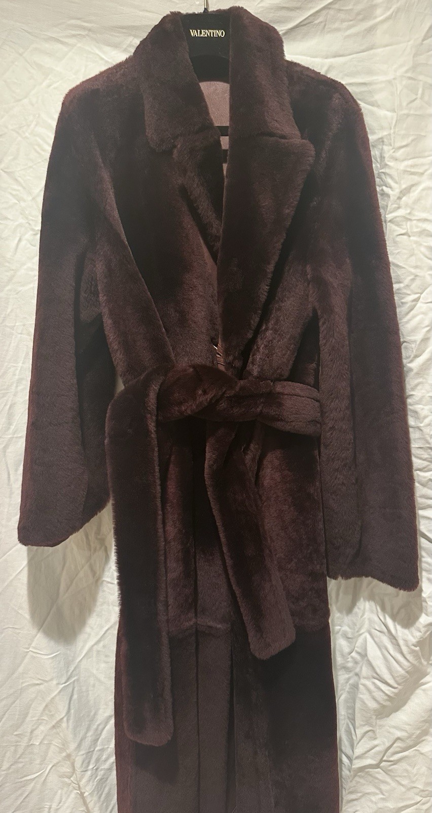 Yves Salomon Reversible Belted Burgundy Long Overcoat Coat Women’s Size 40