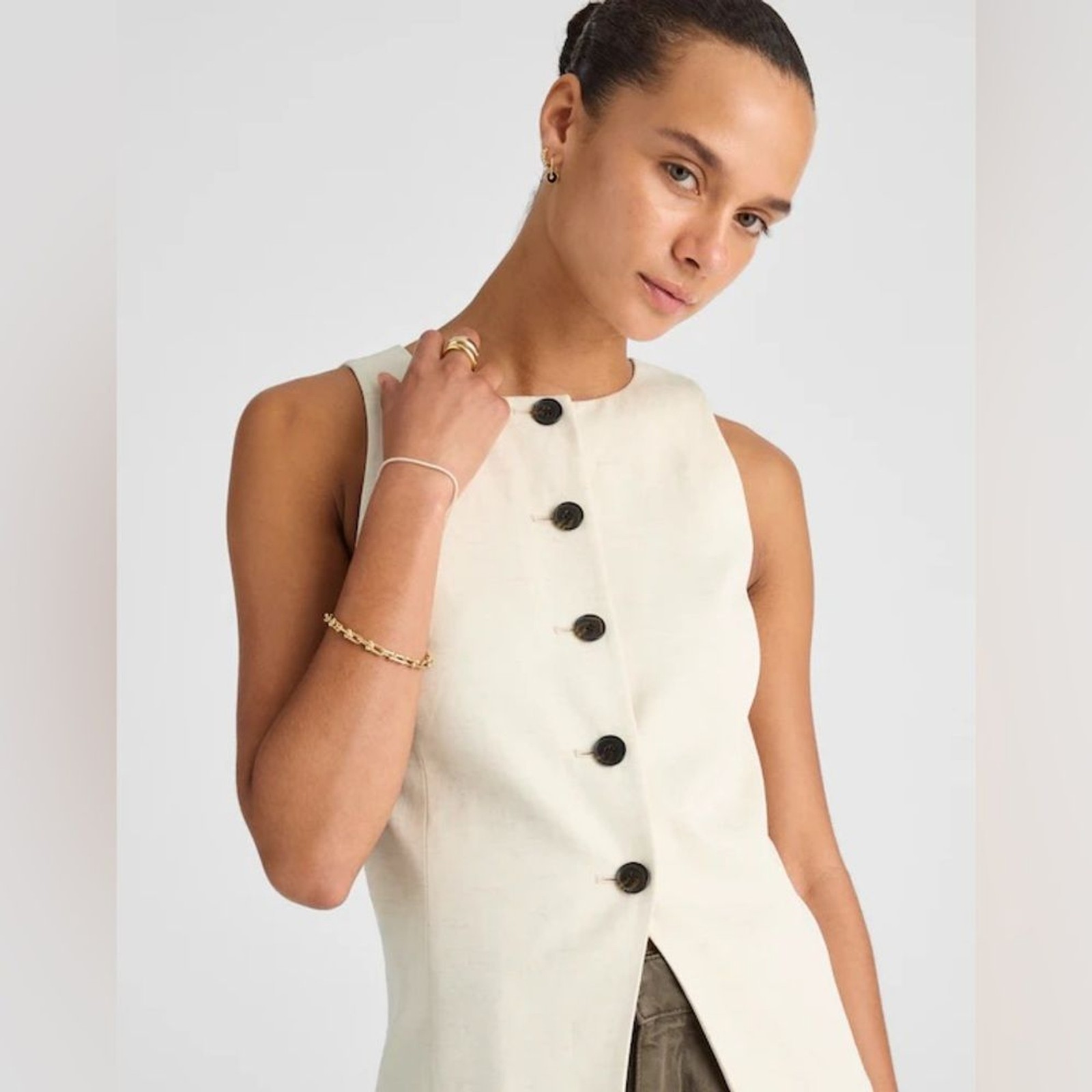 Madewell NWT Crewneck Cutaway Vest in Drapey Twill Size 0 in Vintage Ivory