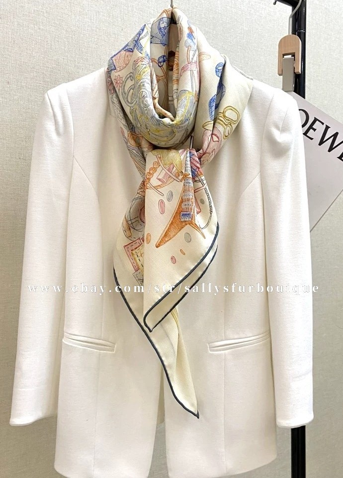 2026 Sallys 70% Cashmere 30% Silk Wrap Scarf Future Print Double Face Shawl 53″