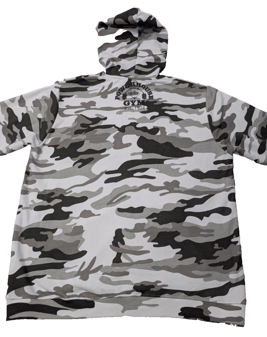 Powerhouse Gym Est 1974 Gray Camo Pullover Hoodie Sweatshirt XL 60/40 Cotton