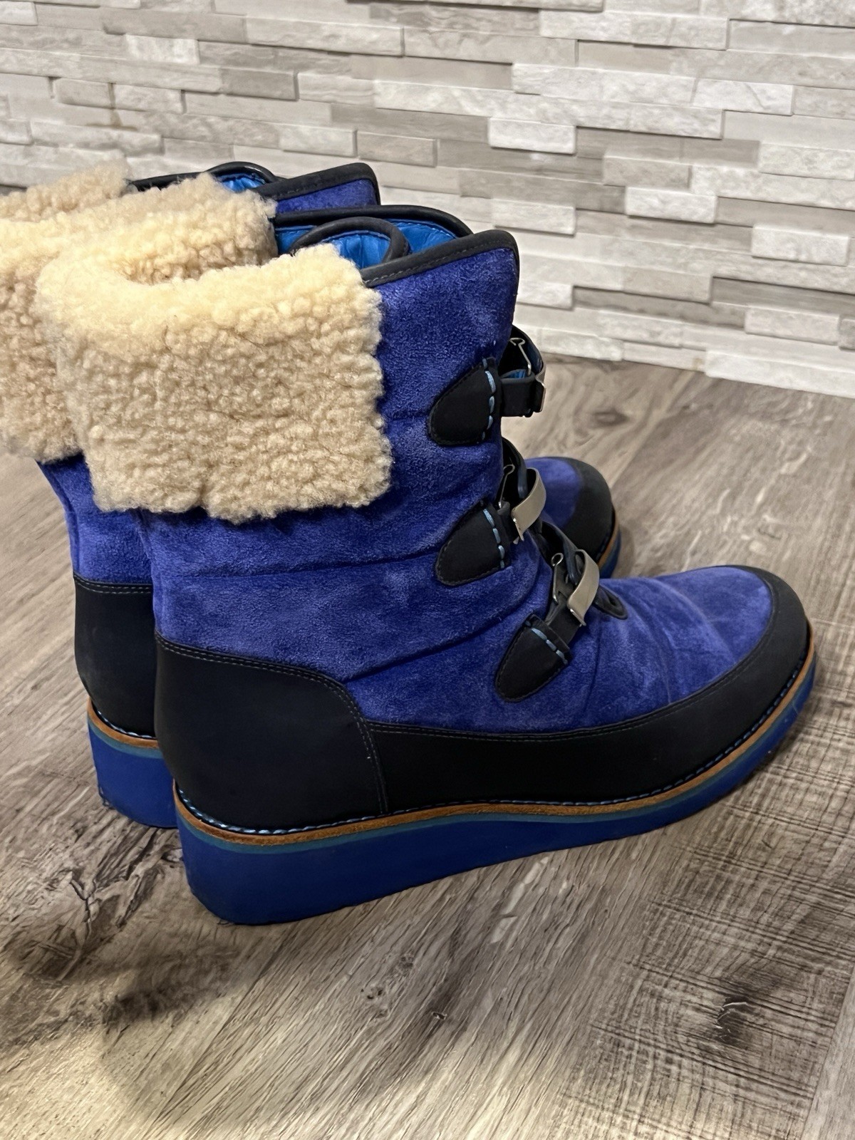 COLE HAAN Lania Air Suede Waterproof Snow Boots Black Blue 7.5 Women’s