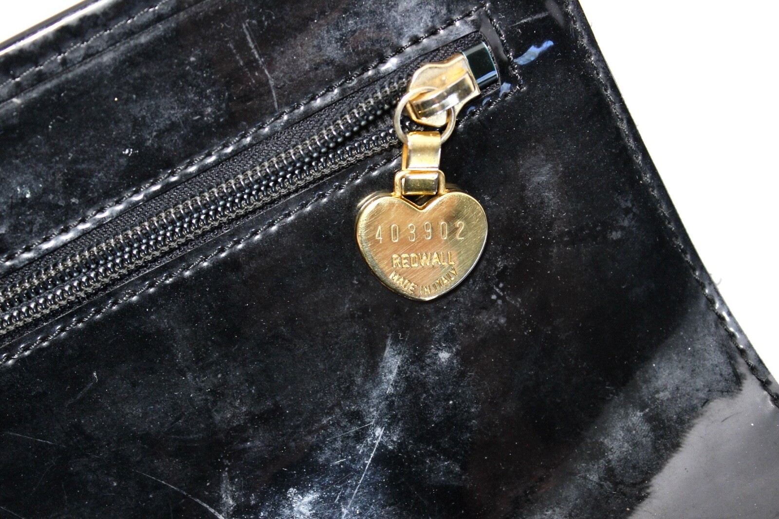MOSCHINO Redwall Large Black Enamel Tote Bag Hand Bag See Thru Heart Italy