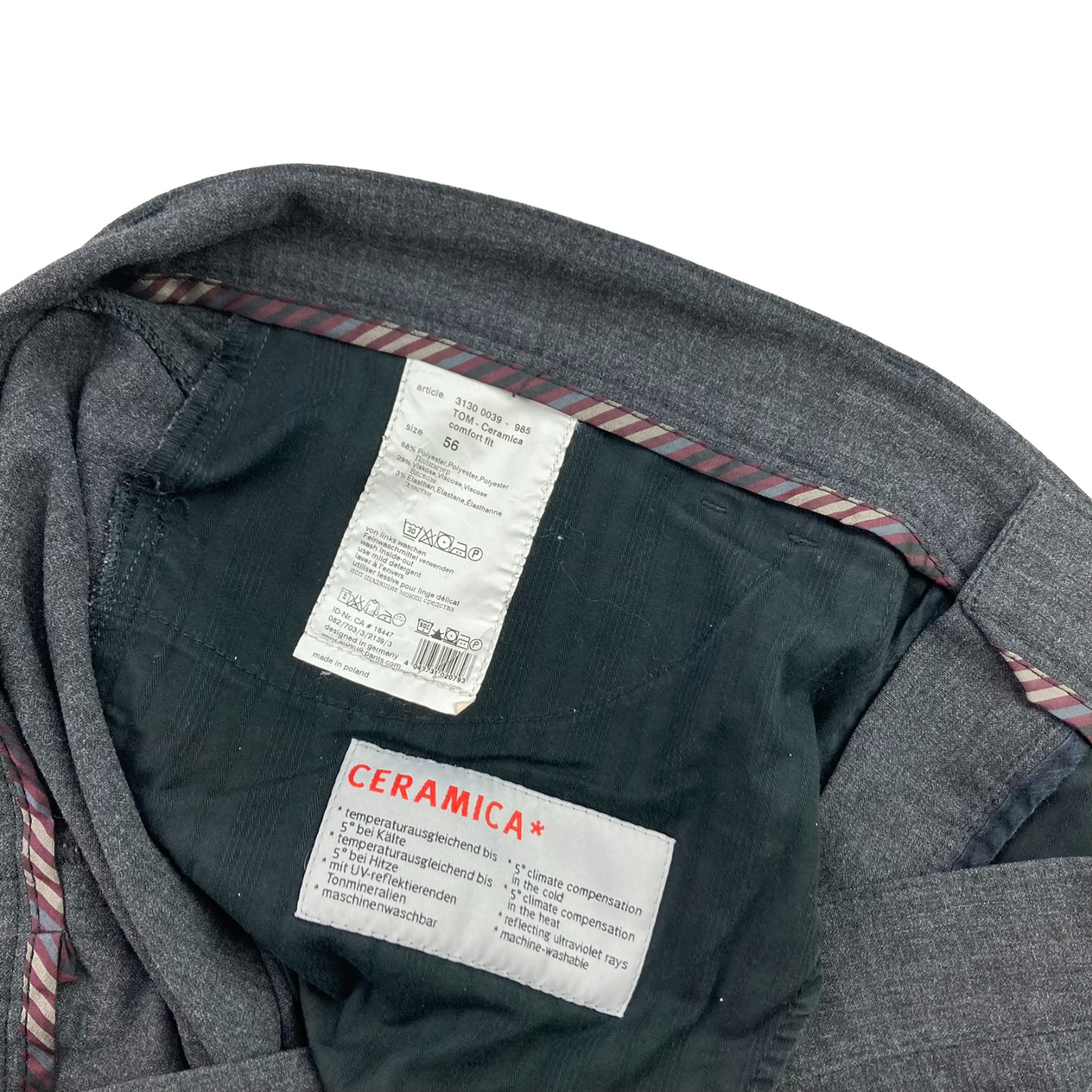 Alberto Men’s Flat Front Ceramica Comfort Fit Pants Dark Gray • 38×26