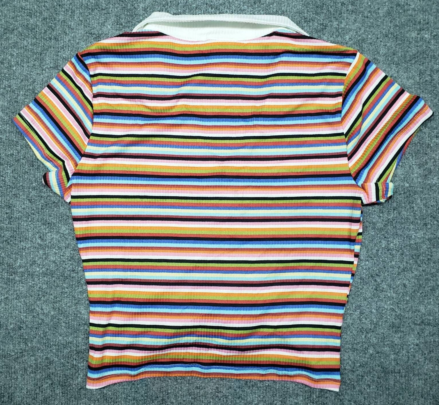 Rue21 Crop Top Womens L Multicolor Striped Short Sleeve V-Neck Ruched Tie New