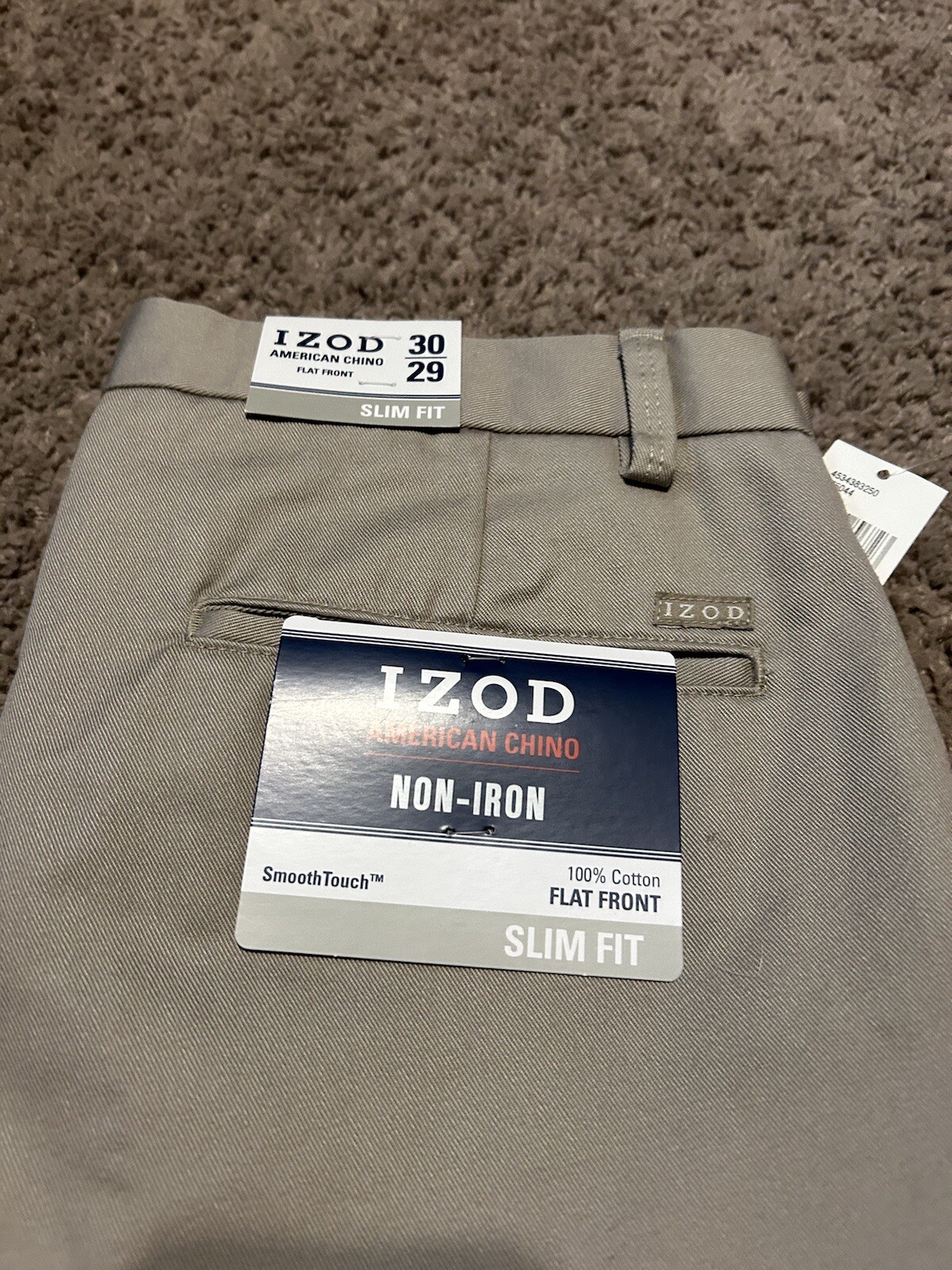 NWT IZOD Men’s American Chino 30WX29L Slim Fit Pants! 59.5$MSRP! MEASURMENTS