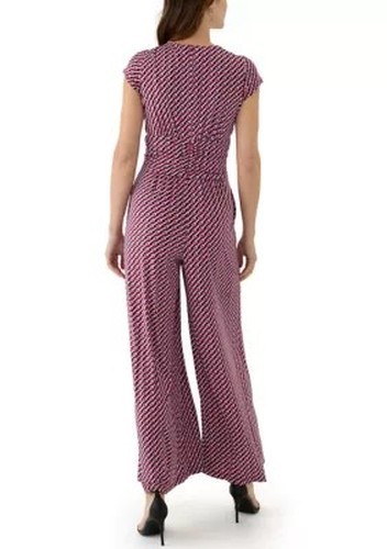 Vince Camuto Twist-Front Cap-Sleeve Jumpsuit Women’s M Red Multi Zipper Closure