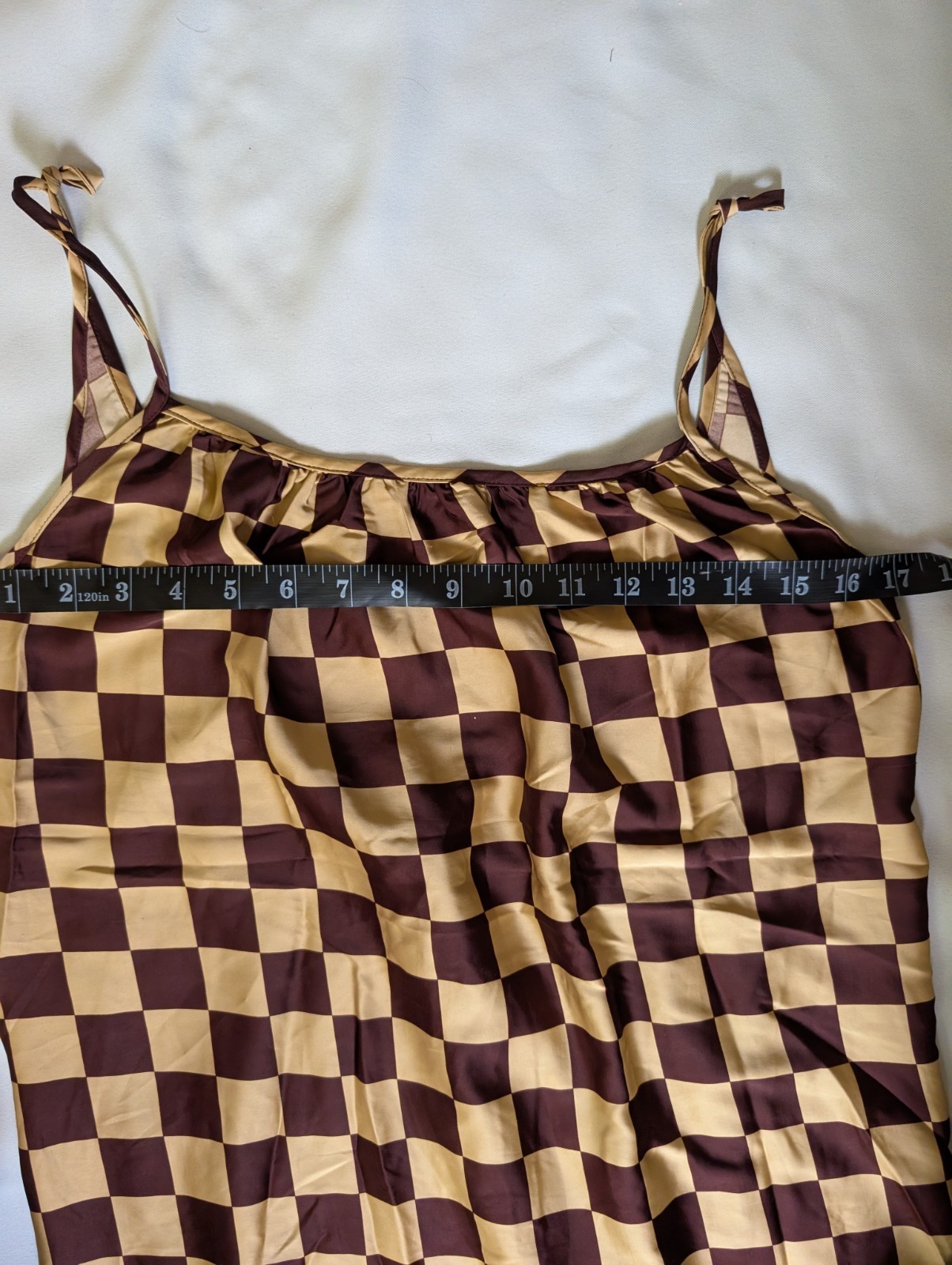 Brown Beige Neutrals Checkered Cupshe Tie Tank Midi Dress XS