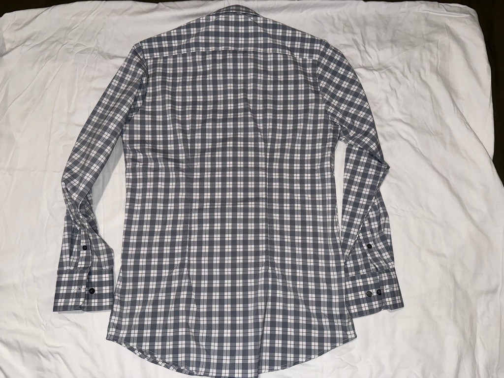 Perry Ellis Portfolio Tech Shirt Slim Grey Plaid 15 32/33 Dress Shirt