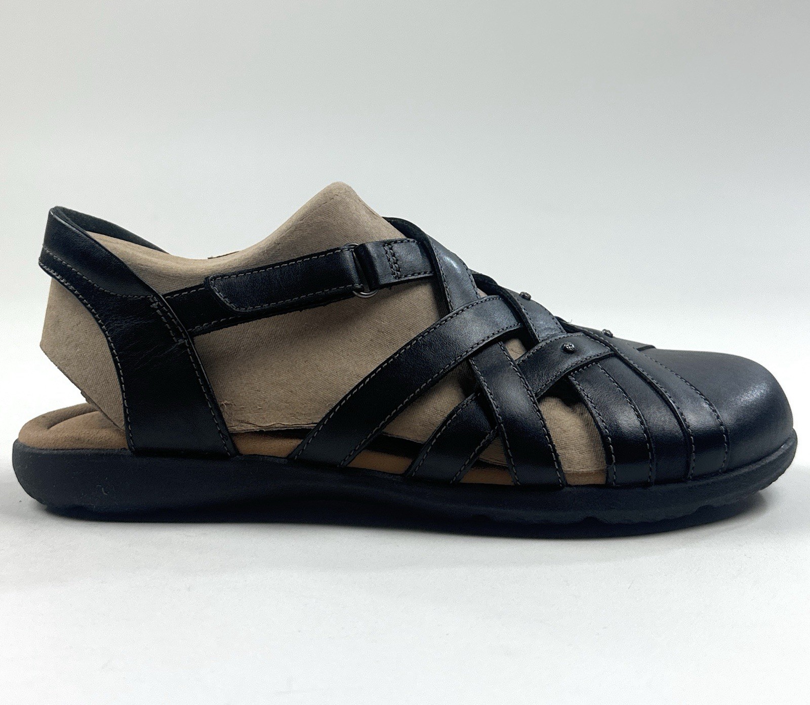 Clarks Elizabelle Sea Black Women 8.5 Leather Fisherman Sandals Strappy 26177120