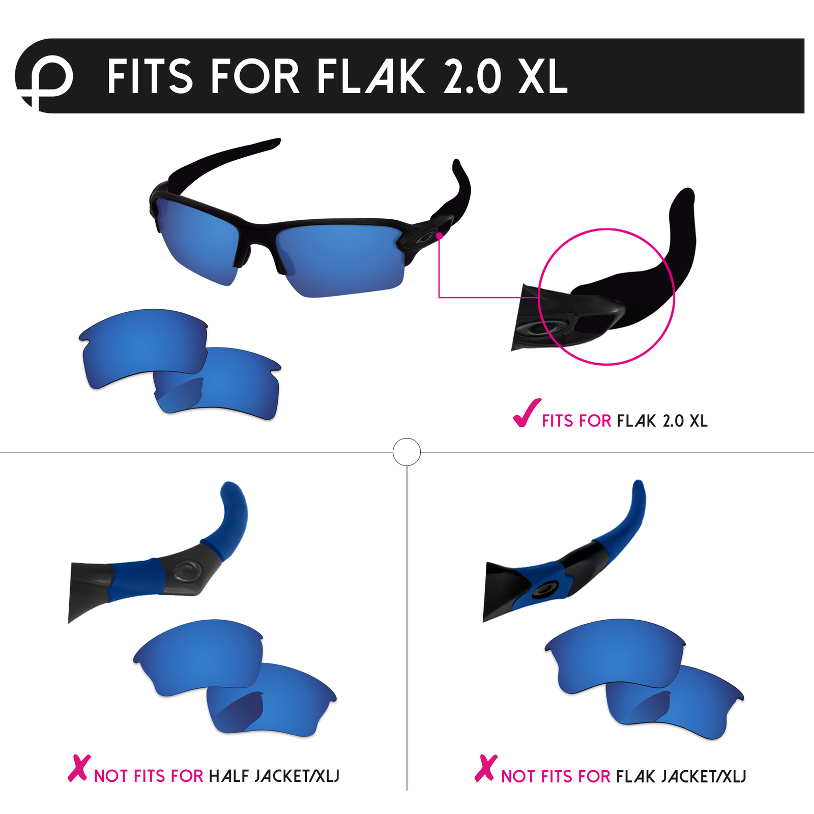 Lenslog Polarized Replacement Lenses For-Oakley Flak 2.0 XL OO9188 sunglasses