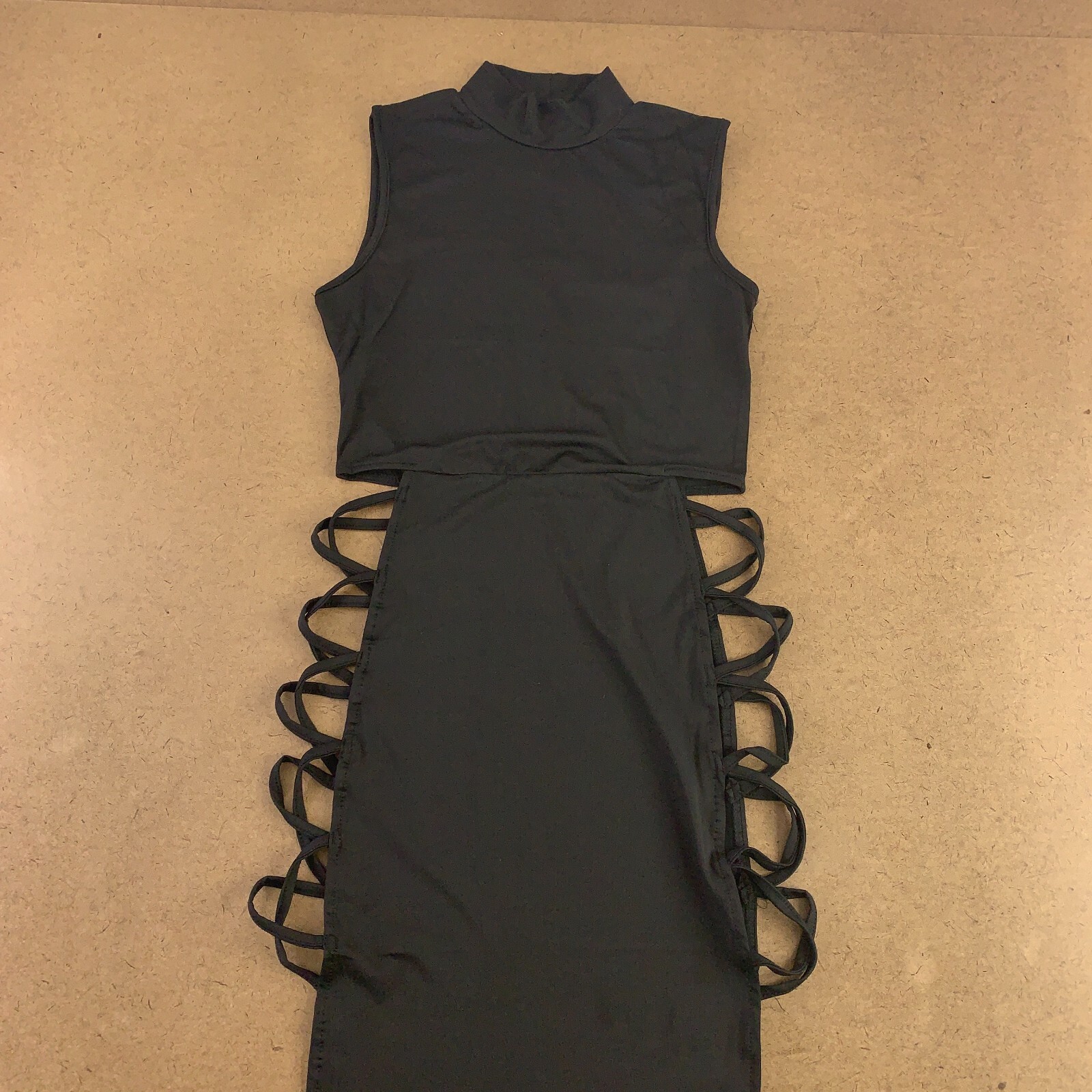 LYANER Women’s Medium Mock Neck Cut Out Side Sleeveless Bodycon Maxi Tank Dress