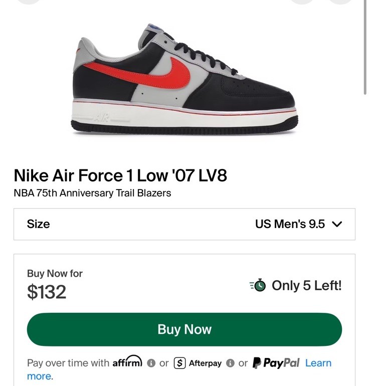 Nike Air Force 1 Low ’07 LV8 NBA 75th Anniversary Trail Blazers M 9.5 DC8874-001