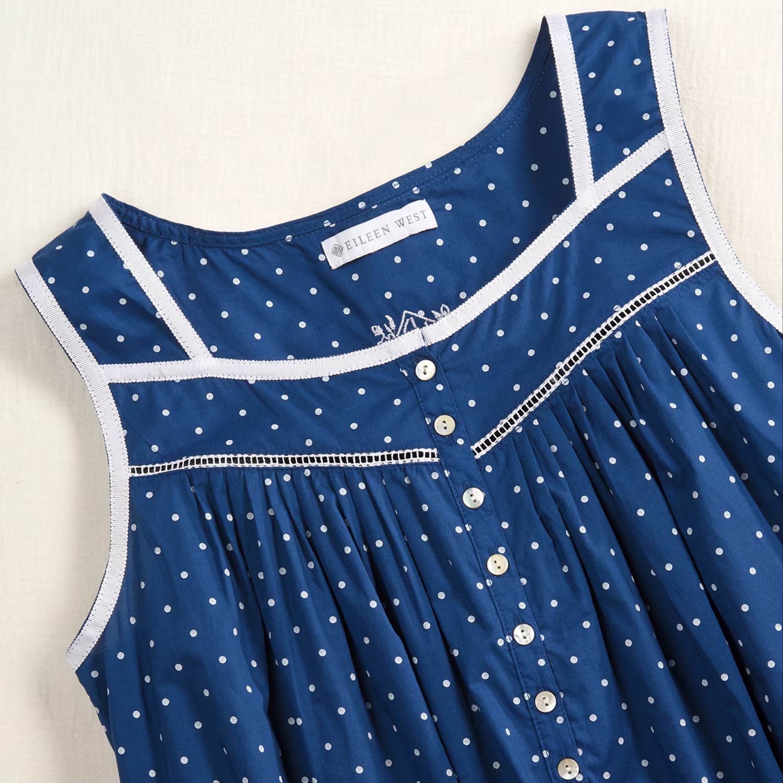 Eileen West Nautical Blue Polka-Dot Cotton Nightgown
