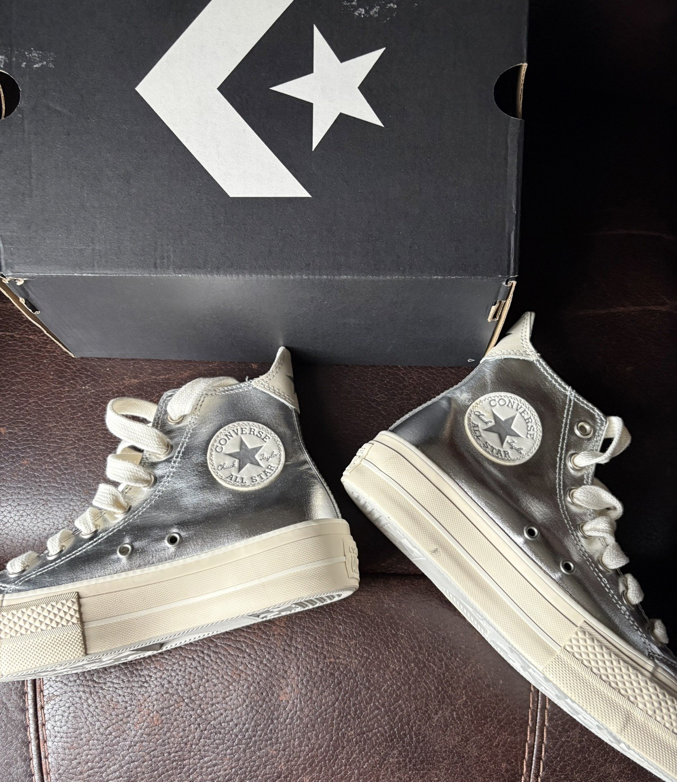 NEW Converse Chuck Taylor AS Metallic Platform Hi, Sz 6.5 Silver/Ivory Women