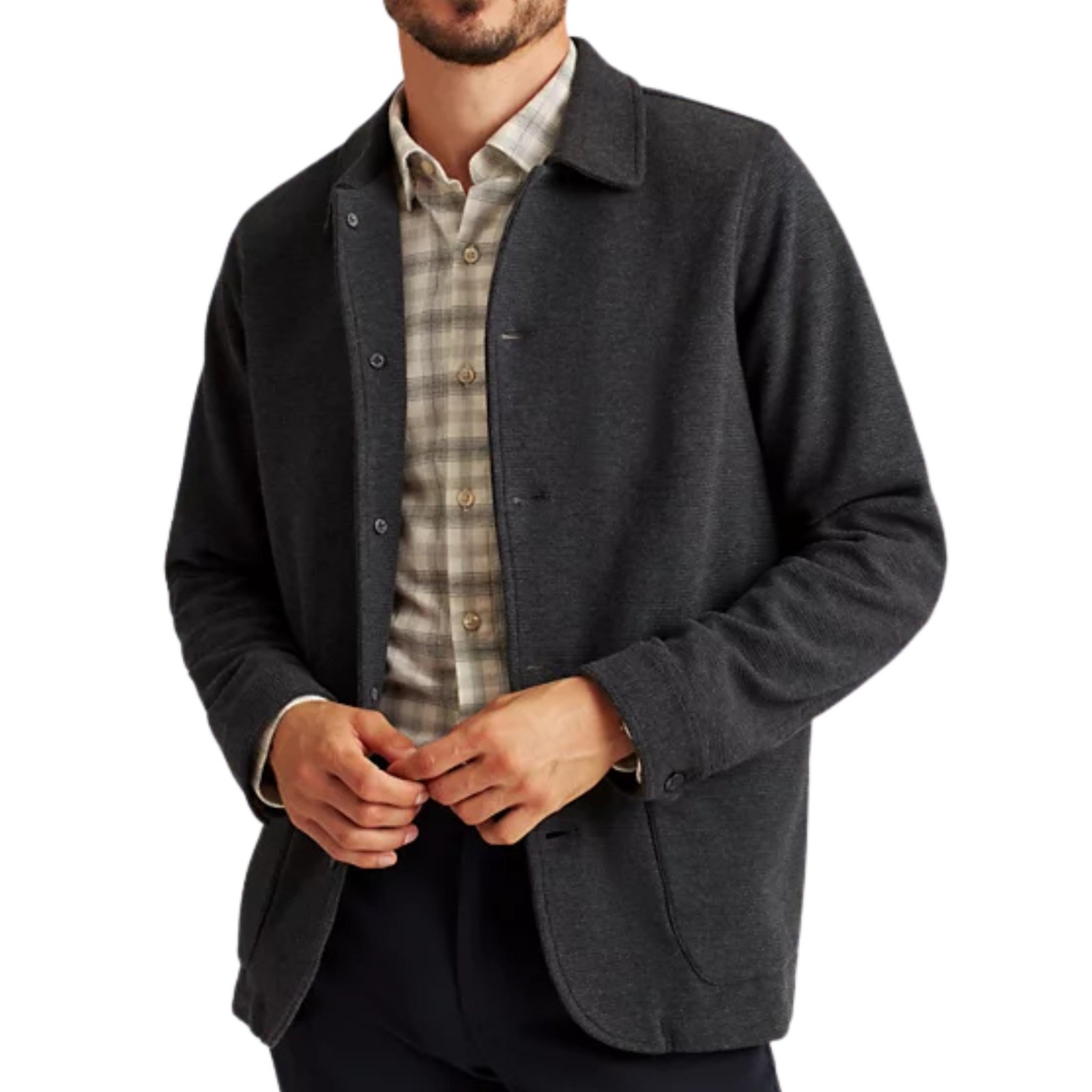 BONOBOS Long Sleeve Button Down Knit Shirt Jacket sz L Large Charcoal Gray