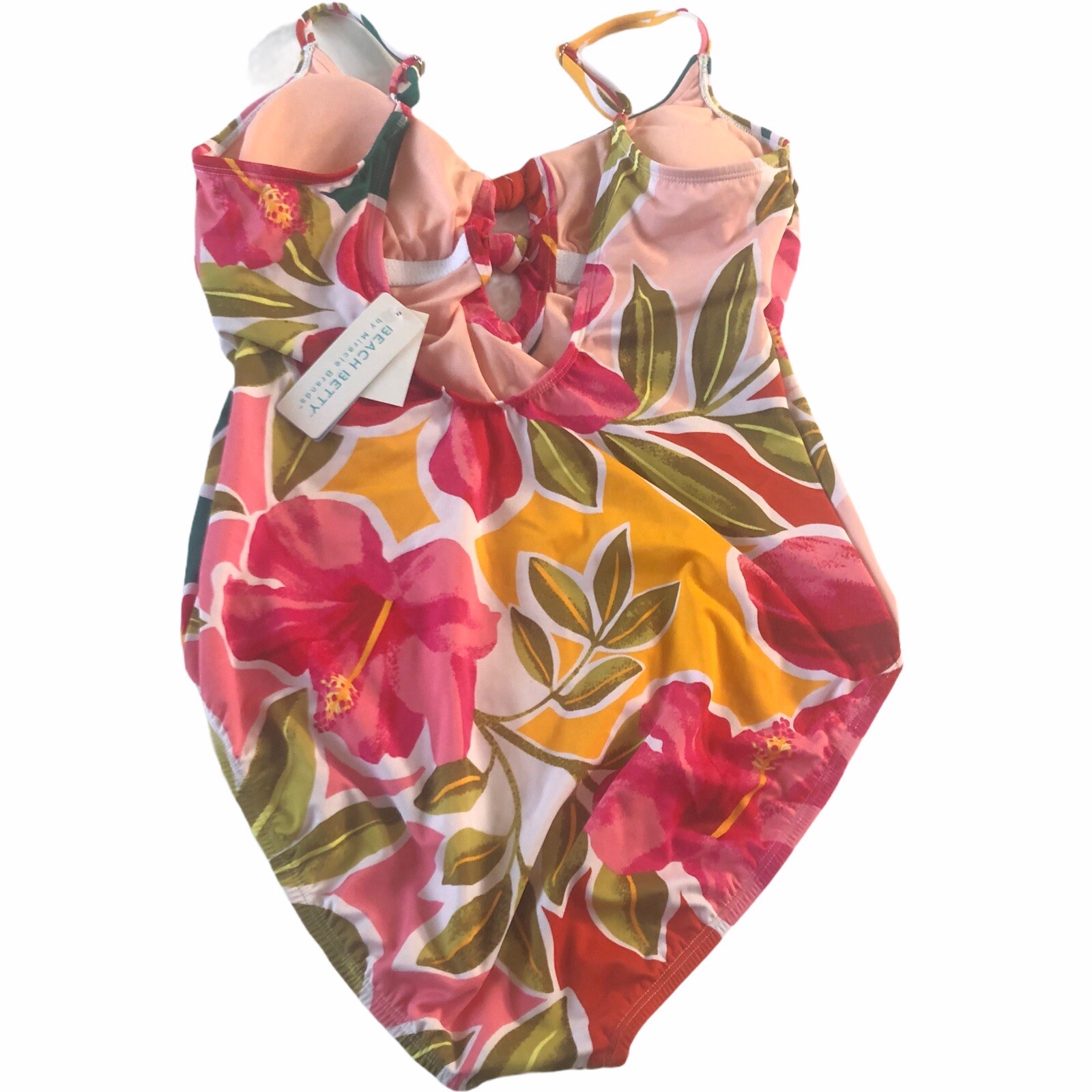 Beach Betty Miracle Brands Large One Piece Swimsuit Floral Knots Swim Pink #MQ15