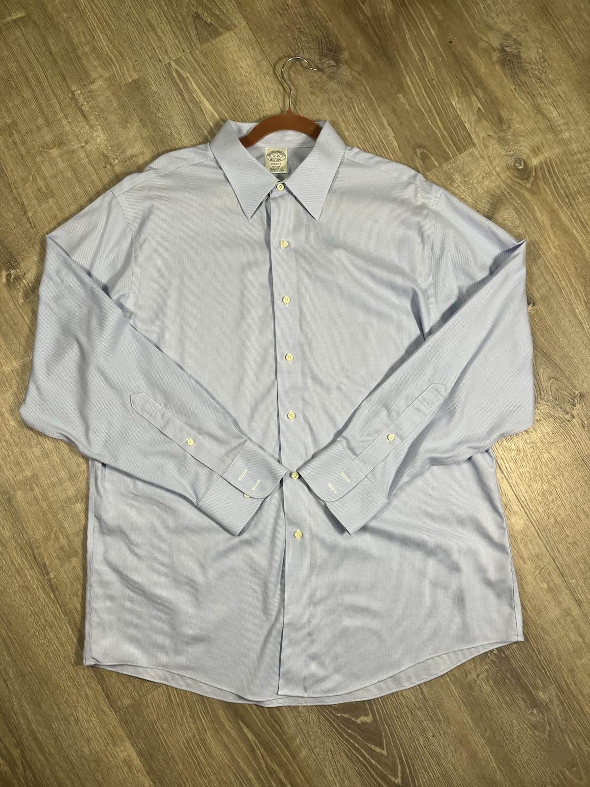 Brooks Brothers Regent Dress Shirt Mens 17 35 Light Blue Check Non Iron Supima