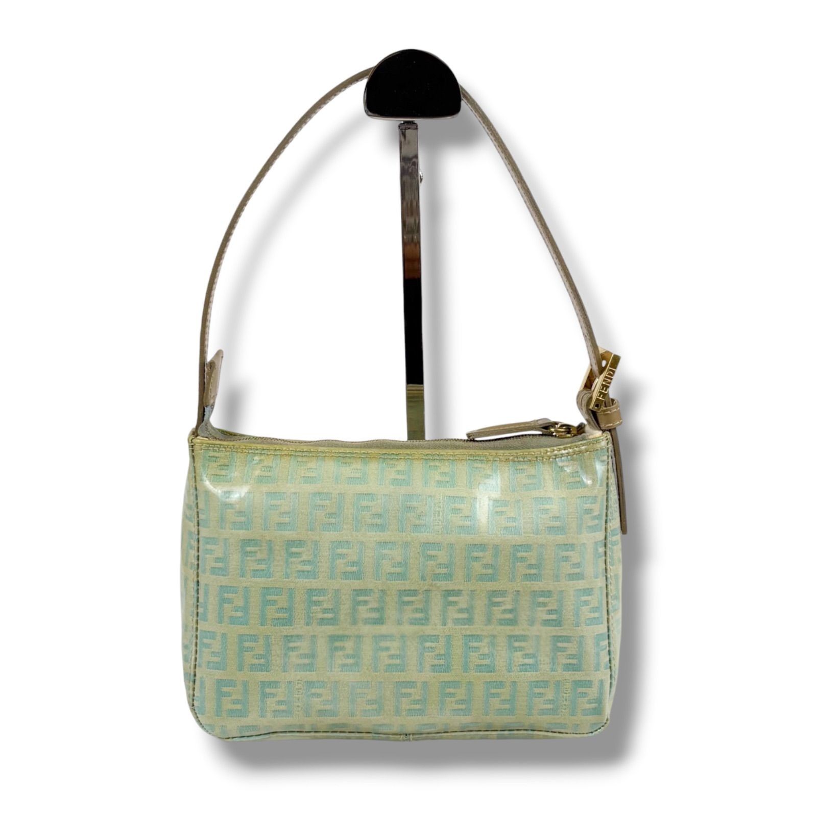 Fendi Zucchino Mini Handbag Pouch PVC Canvas Light Blue Green FF 19cm x 14cm