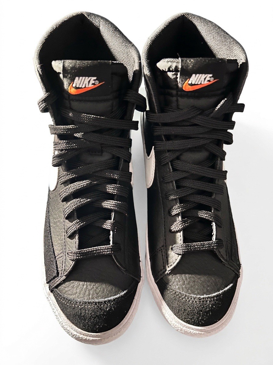 Nike Blazer Mid Black White High Top Leather Athletic Basketball Sneakers