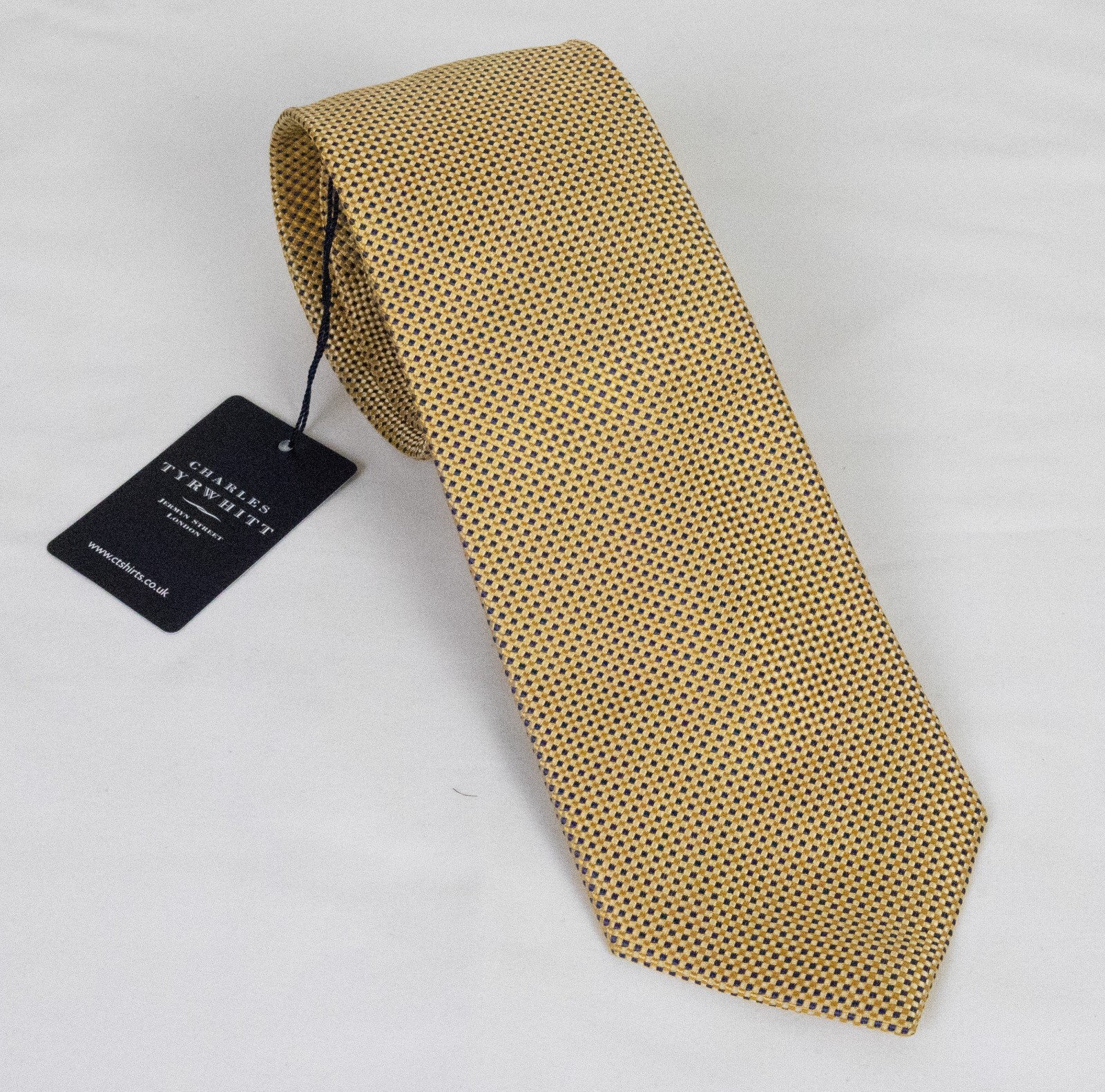 NWT Charles Tyrwhitt Gold, White & Blue Basketweave Woven Plush Tie 3.25 x 57