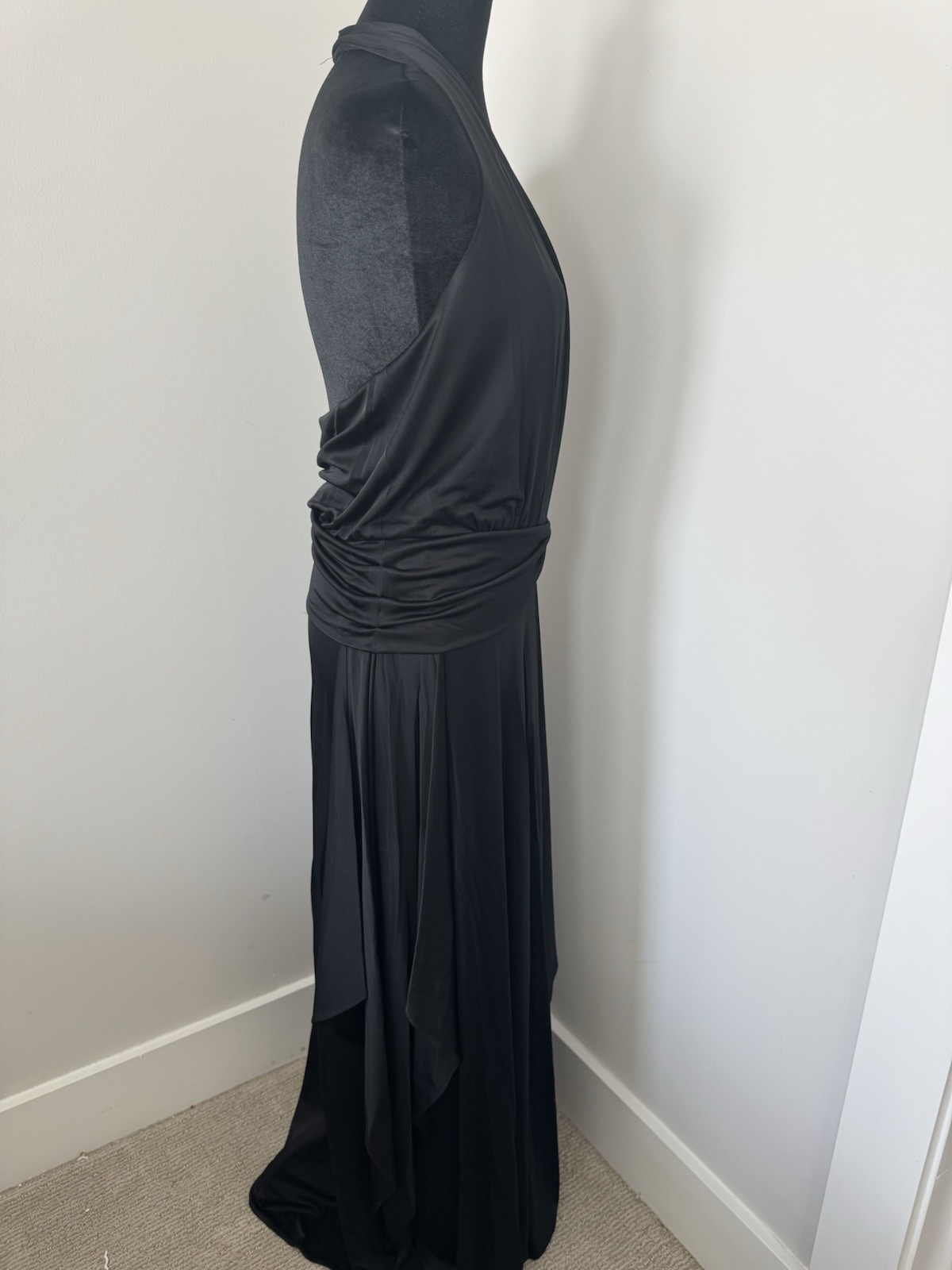 BCBGMAXAZRIA Max Azria black draped halter evening gown discontinued small