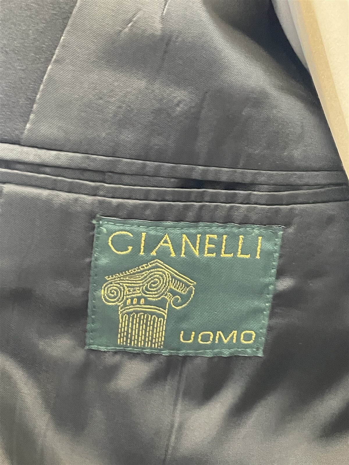 VTG Gianelli Uomo 42R 34 x 28 2Pc Black Wool Blend Hopsack 1Btn Tuxedo
