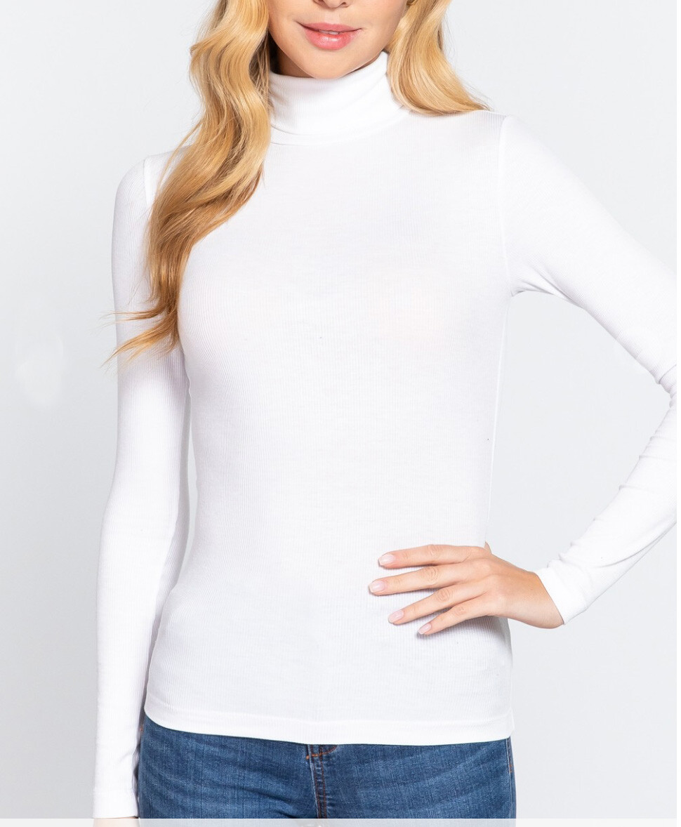 Active Basic 13174 Rayon Ribbed Knit Turtleneck Long Sleeves Form Fit Stretchy