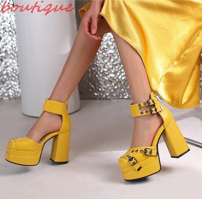 Women’s Platform Chunky Heel Sandals Buckle Strap Gothic Punk Closed Toe Shoes