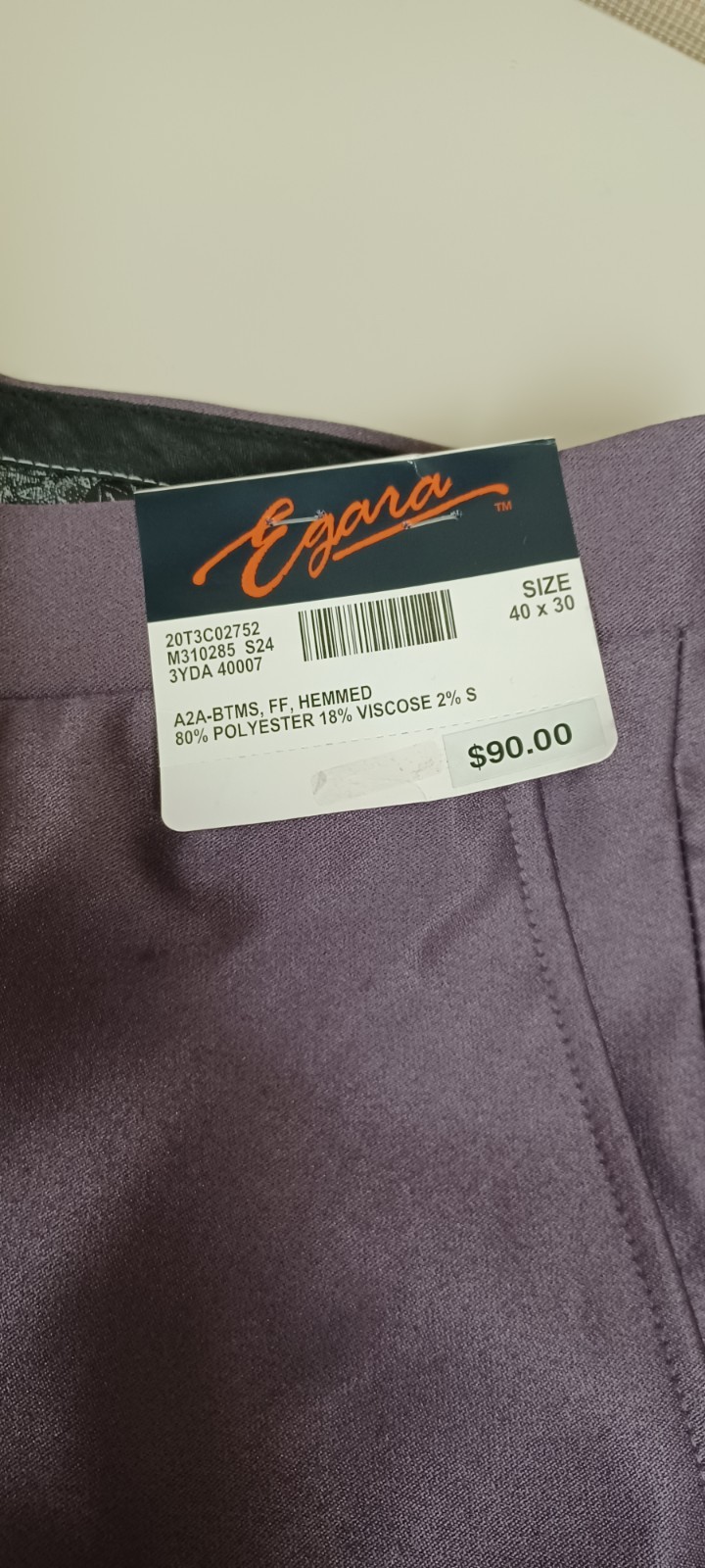 Egara Suit Separates Flat Front Skinny Fit Dress Pants, Slacks. Purple, 40X30.