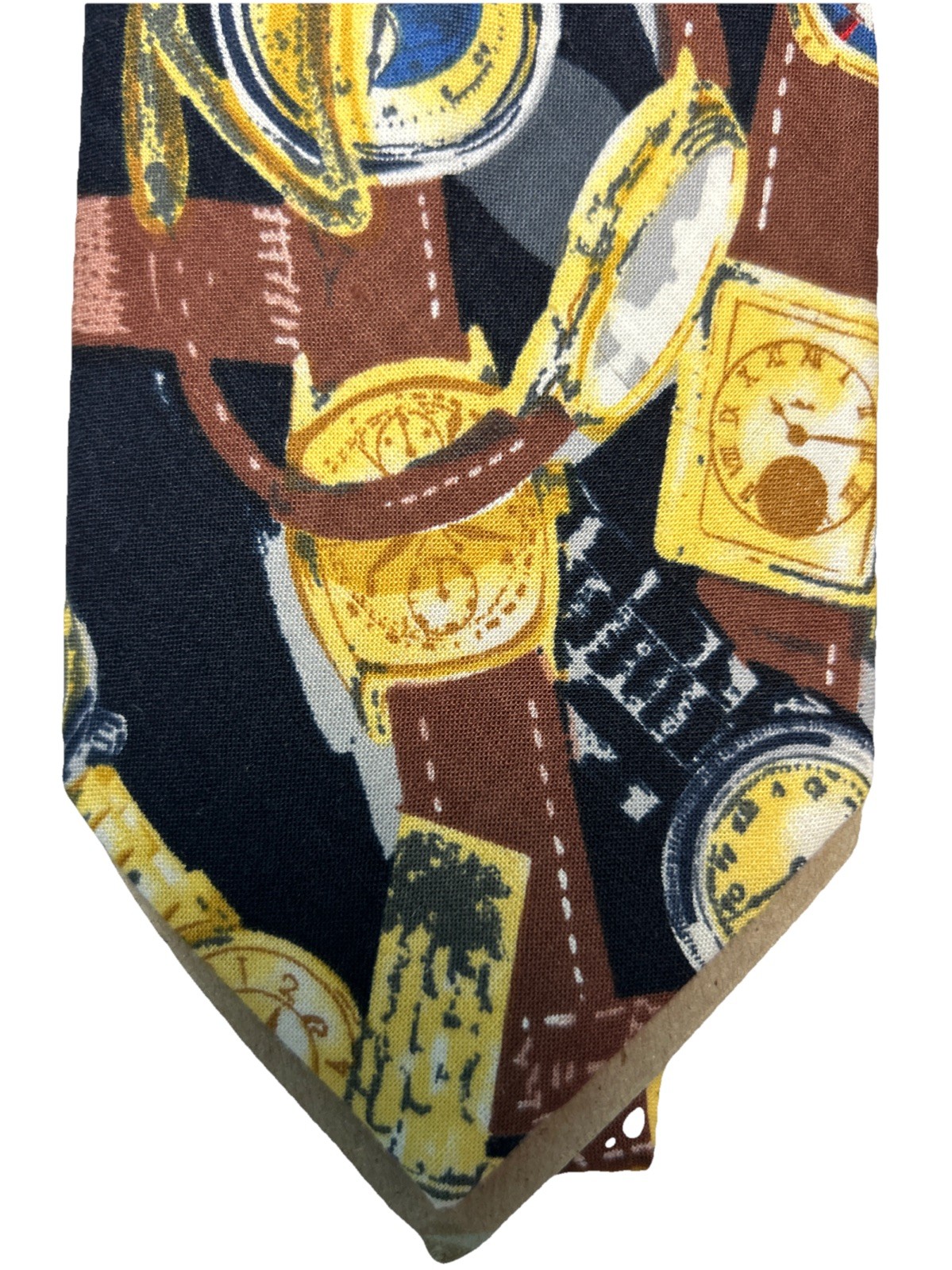 Lago Tie Clock & Watch Black & Brown & Yellow All Distinct Made In USA