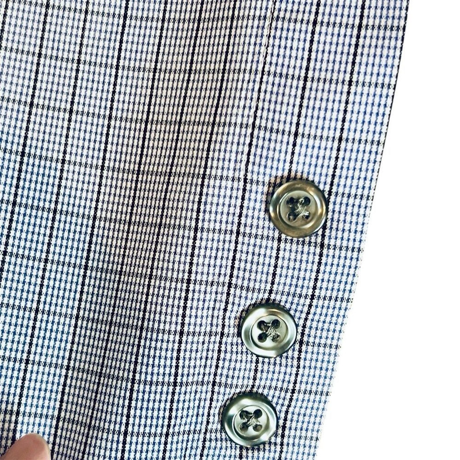 Alfani Mens Fitted Plaid Button Down Shirt Sz XL 17.5 Blue White Stretch Fabric