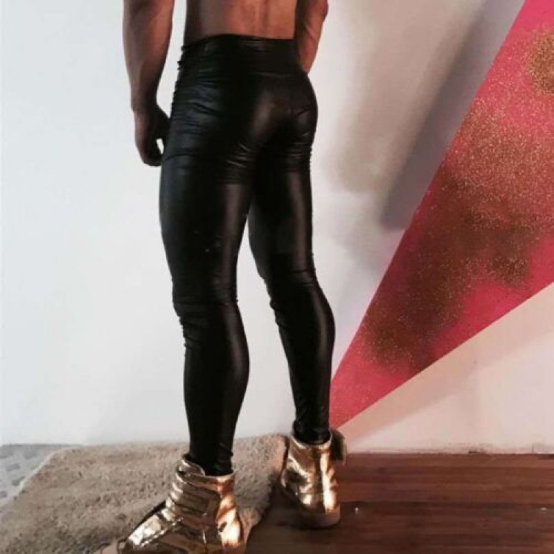 Black PVC-Romper Pants W/ Leather No2-Catsuit Faux Leather PVC Wet Look M-2XL
