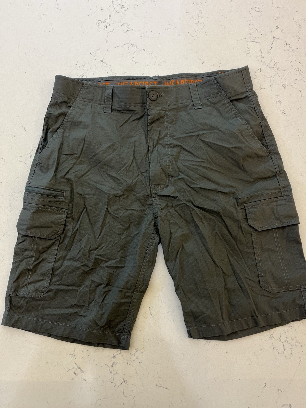 Wearfirst Cargo Shorts With Flexible Waistband & Belt Size 36 Gray