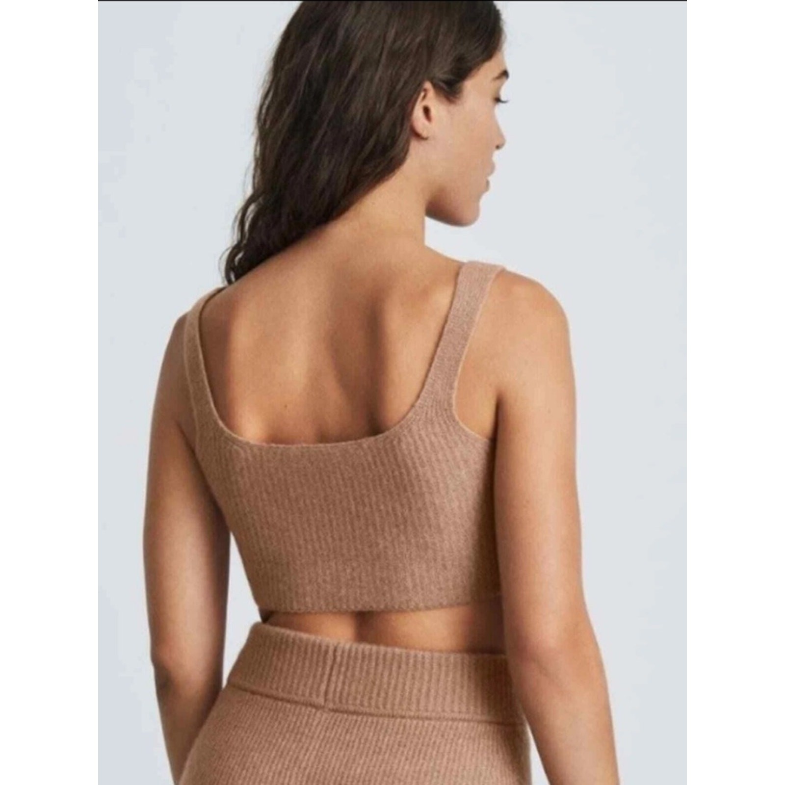 Everlane The Cozy Stretch Cropped Tank Wool Blend Camel Small NWT