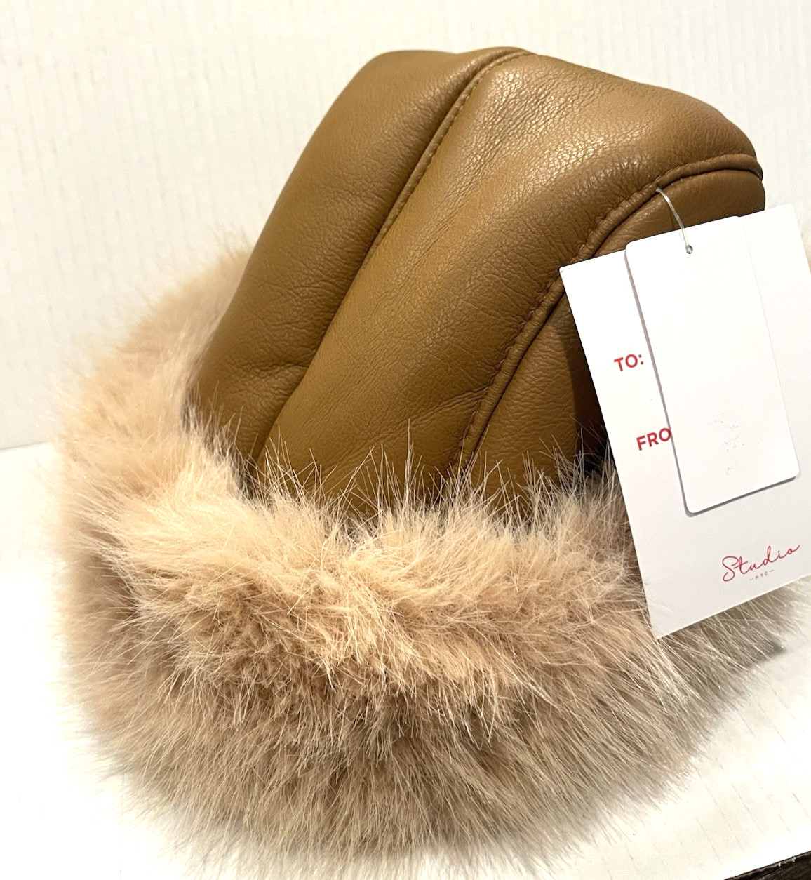 Faux Leather Roller Hat with Faux Fur Trim