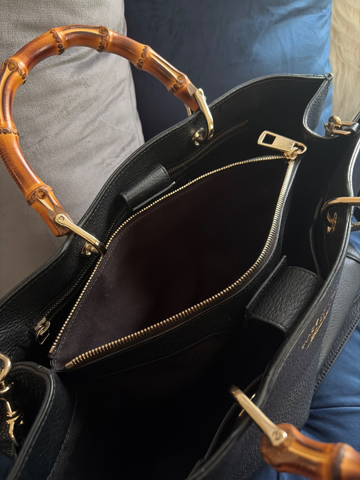Gucci Bamboo Shoulder Bag Medium Black Bamboo/Leather/Suede