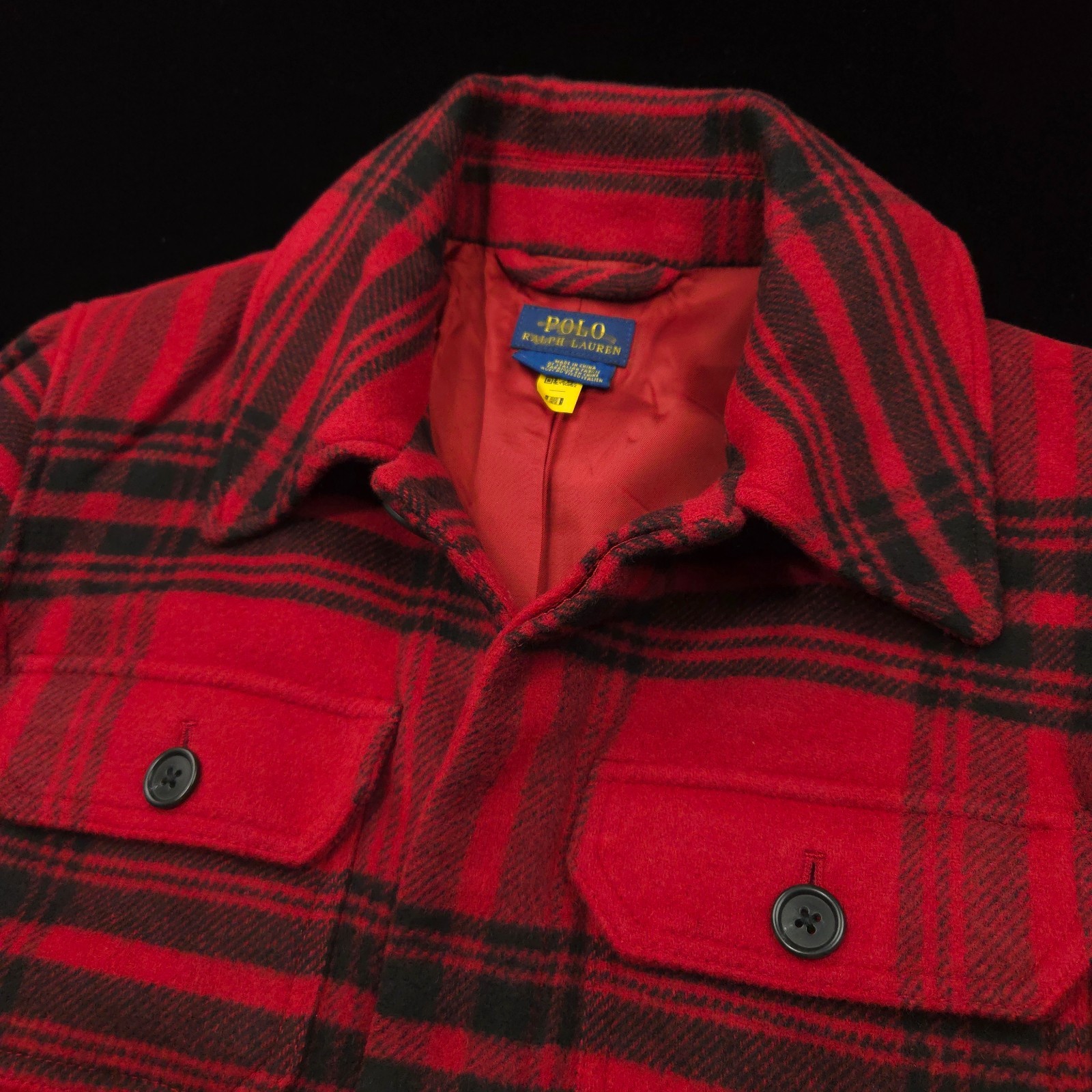 NEW Polo Ralph Lauren Womens Wool Jacket -12 Red Black Peacoat Flannel Coat $698