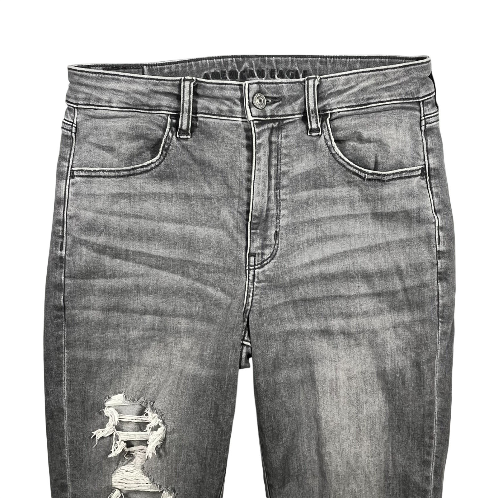 American Eagle Super Hi Rise Jegging Women’s 8 Long Distressed Flame Hem Pockets