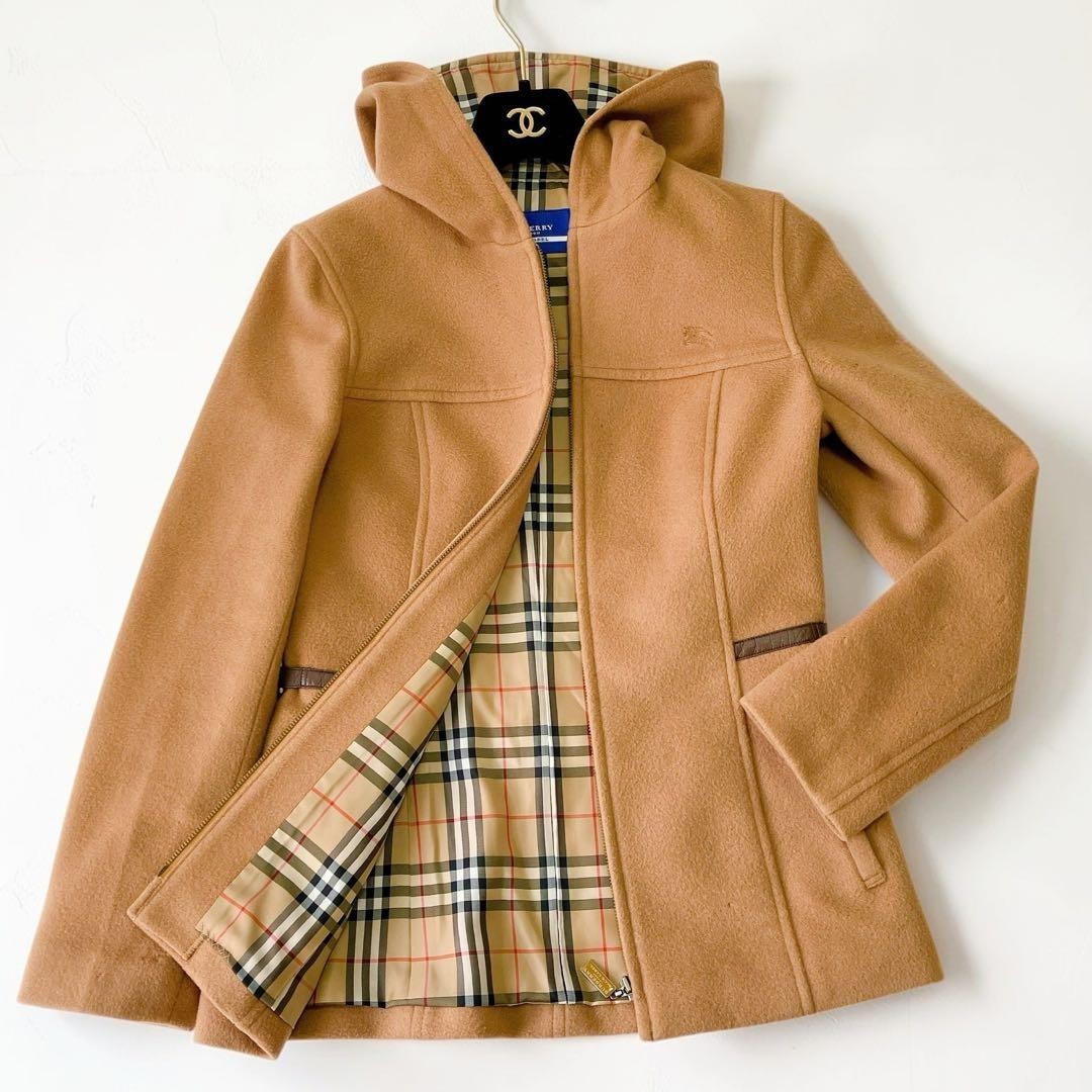 BURBERRY LONDON BLUE LABEL Duffle Coat Jacket Camel Wool Size 38 M Nova Check
