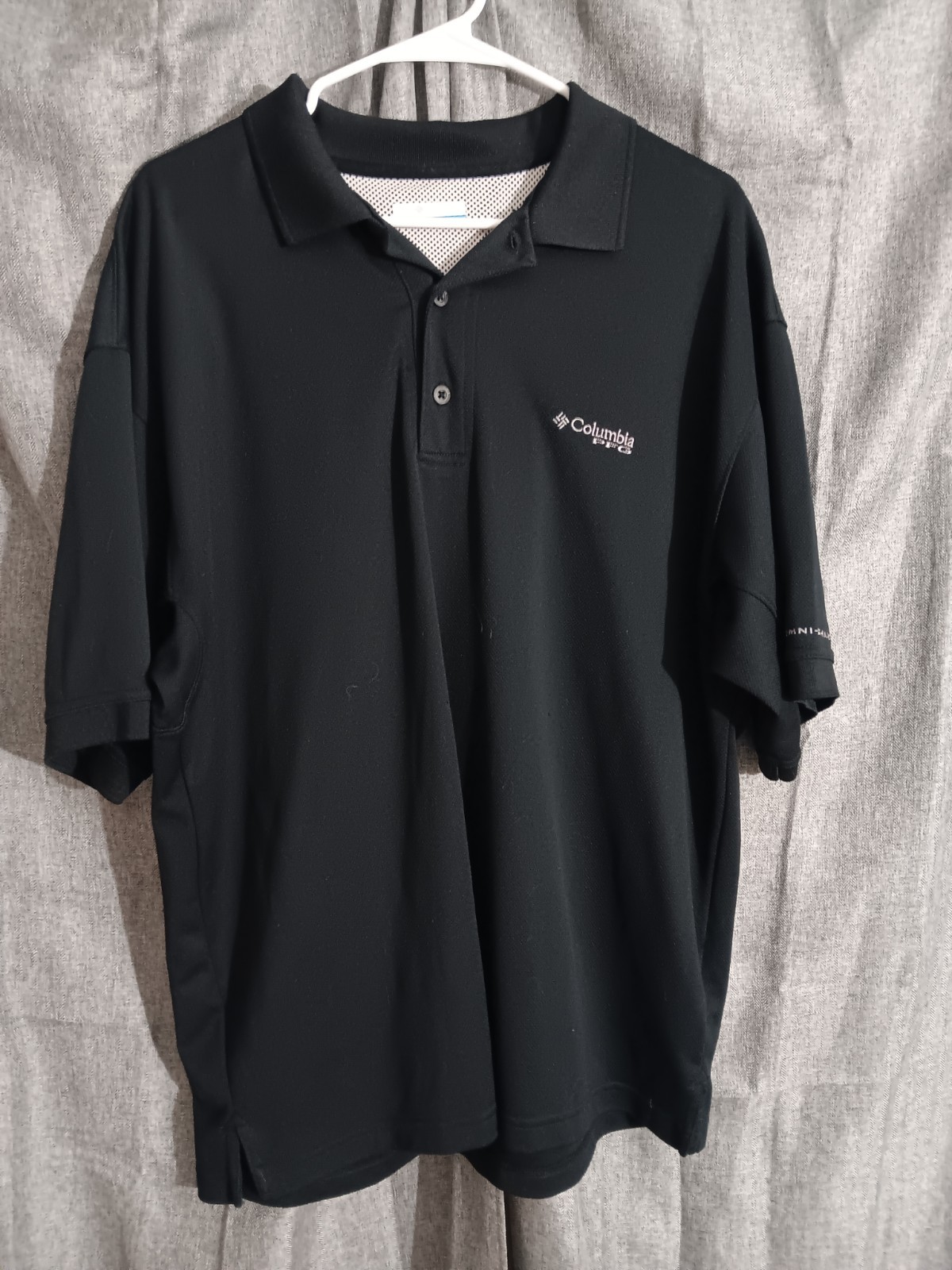 Columbia PFG Polo Shirt Mens Large Black Omni Shade Fishing Vented Back