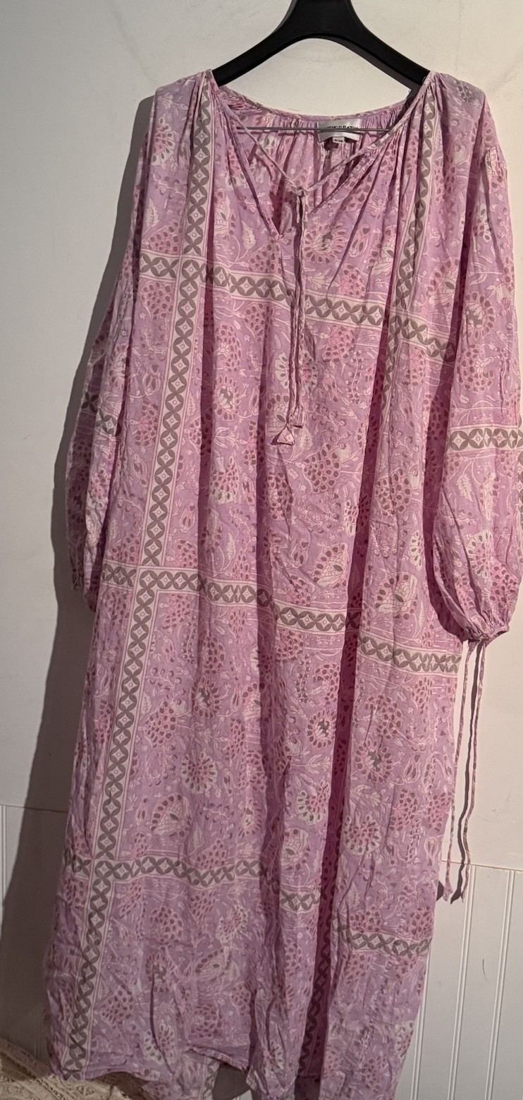 Antik Batik Maxi Dress Long Sleeve Boho Tent Size 38/S Relaxed Lagenlook Coastal