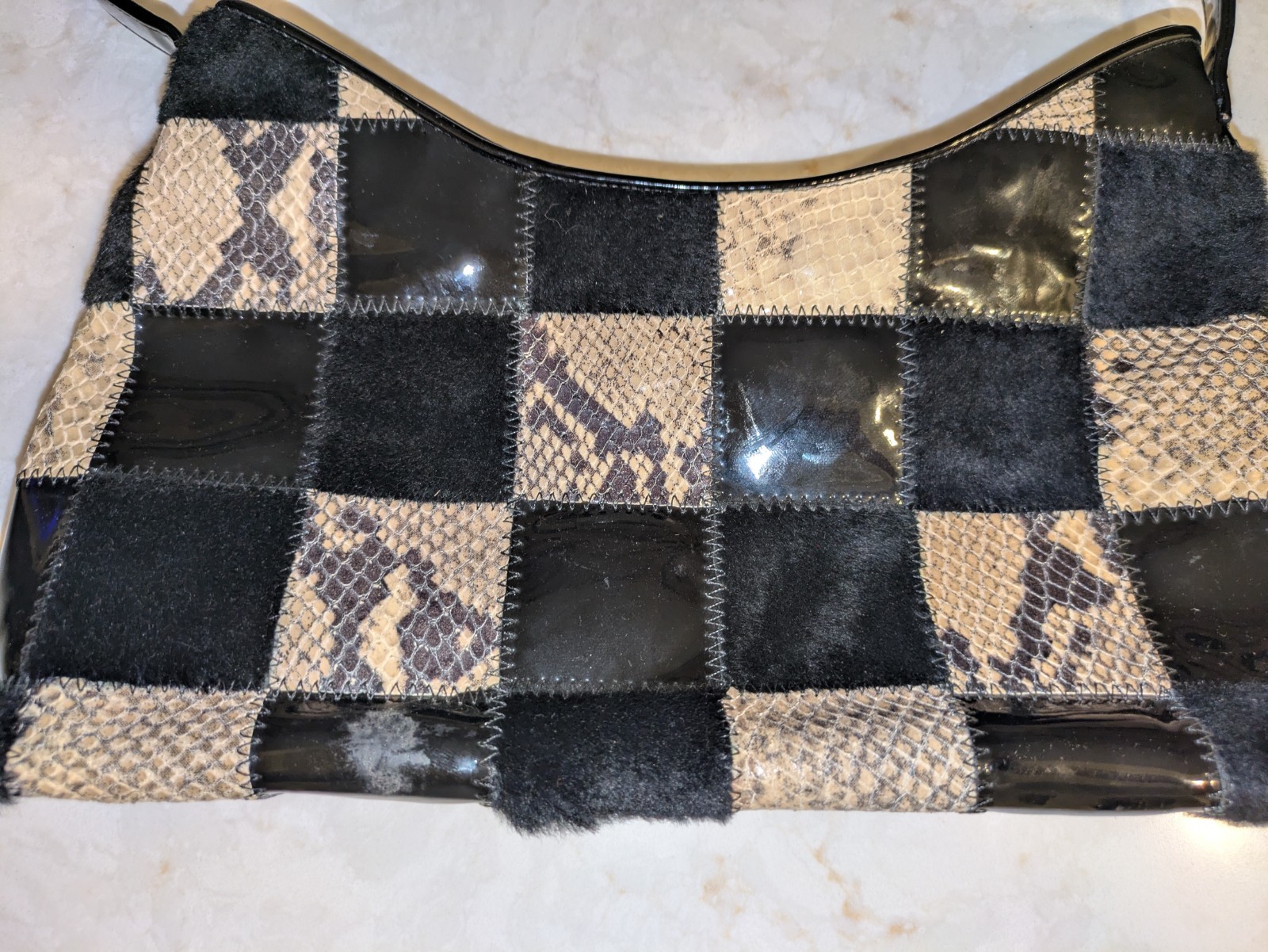 Rob Ference LA Black Patent Leather, Calf Hair, and Snakeskin Purse