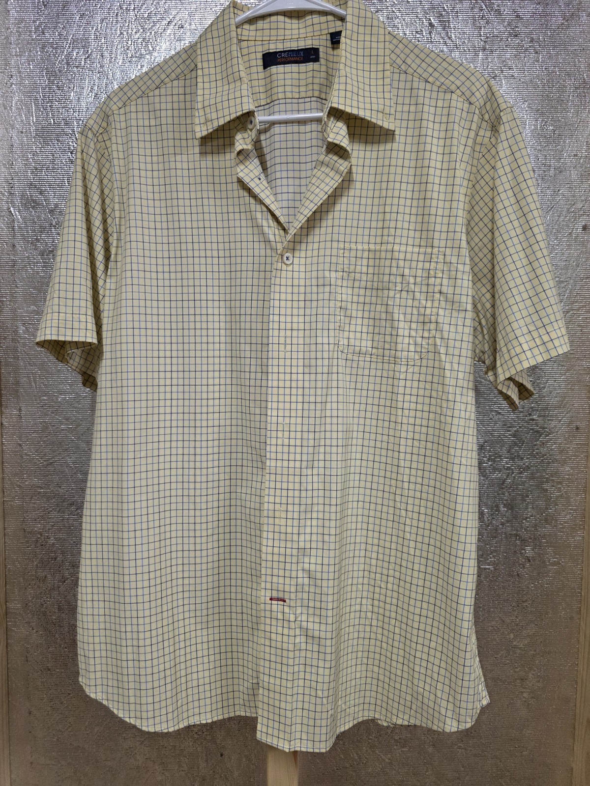 Cremieux Men’s Short Sleeve Button-Up Yellow And Blue Size Large