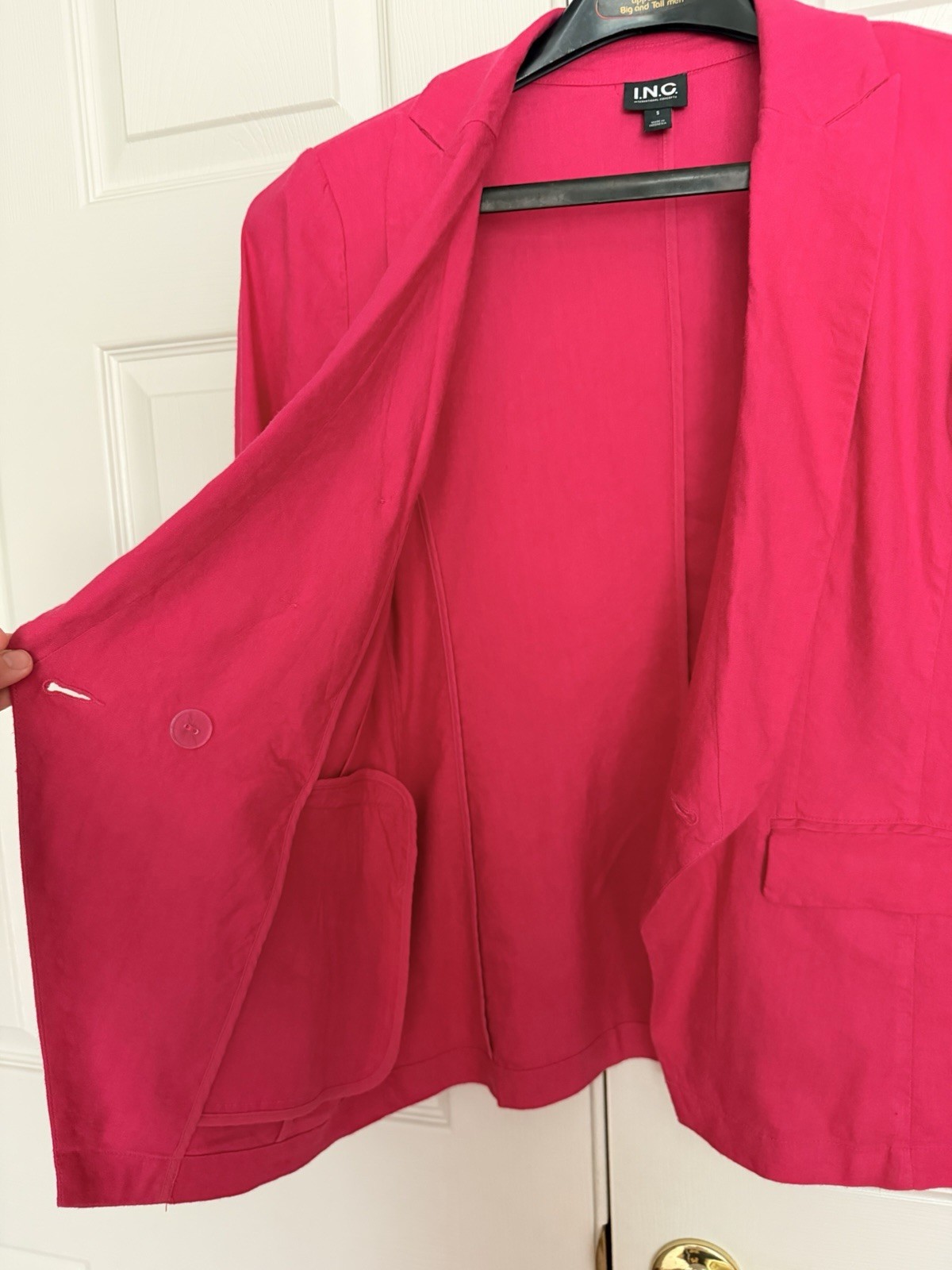 I.N.C. S Linen Blend Double Breasted Blazer Gold Buttons Fuchsia Preppy Chic