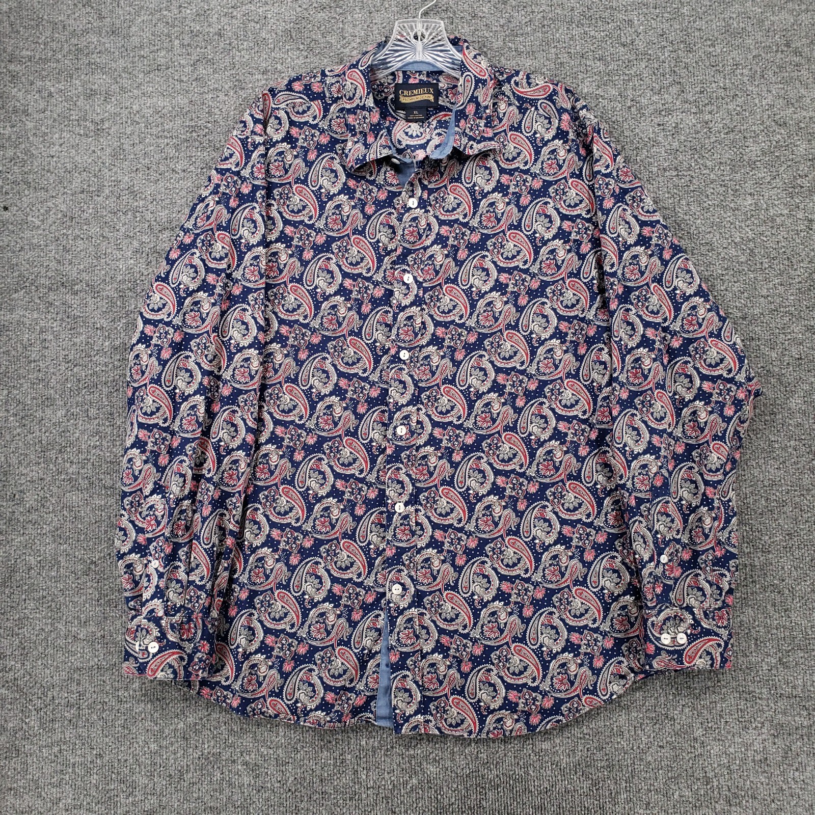 Cremieux Button Up Shirt Mens XL Blue Premium Denim Long Sleeve Paisley Collared